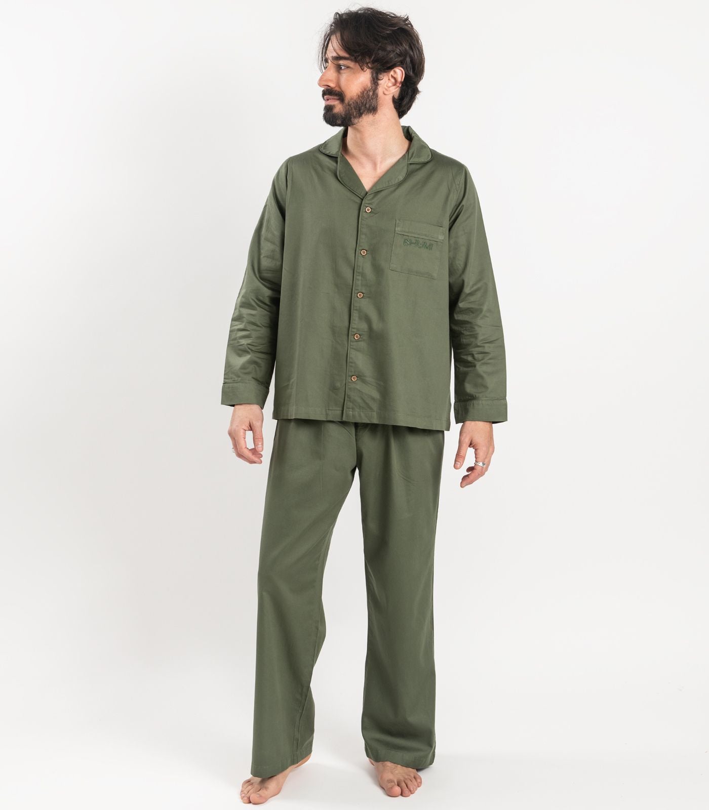 Bhumi Organic Cotton - Men's Sateen PJ Set - Bronze Green