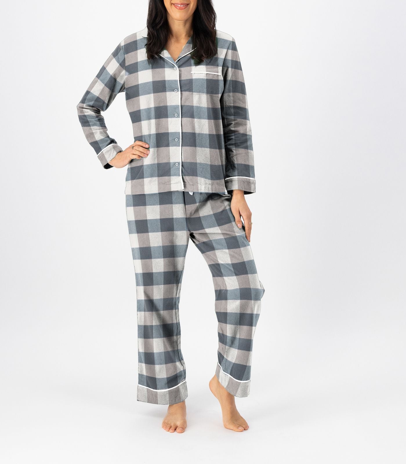 Bhumi Organic Cotton - Flannelette Long PJ Set - Check - Powder Blue Check