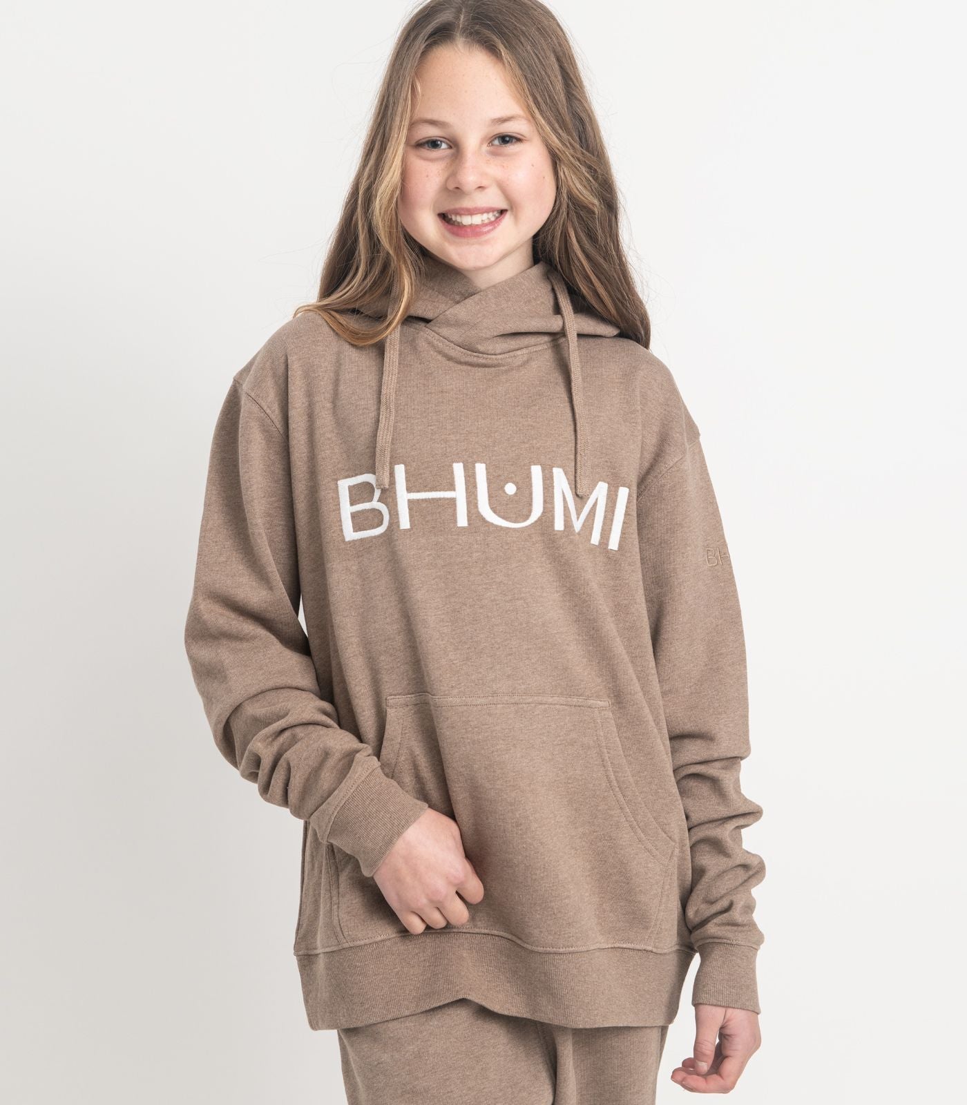 Bhumi Organic Cotton - Kids Hoodie - Logo - Taupe Melange