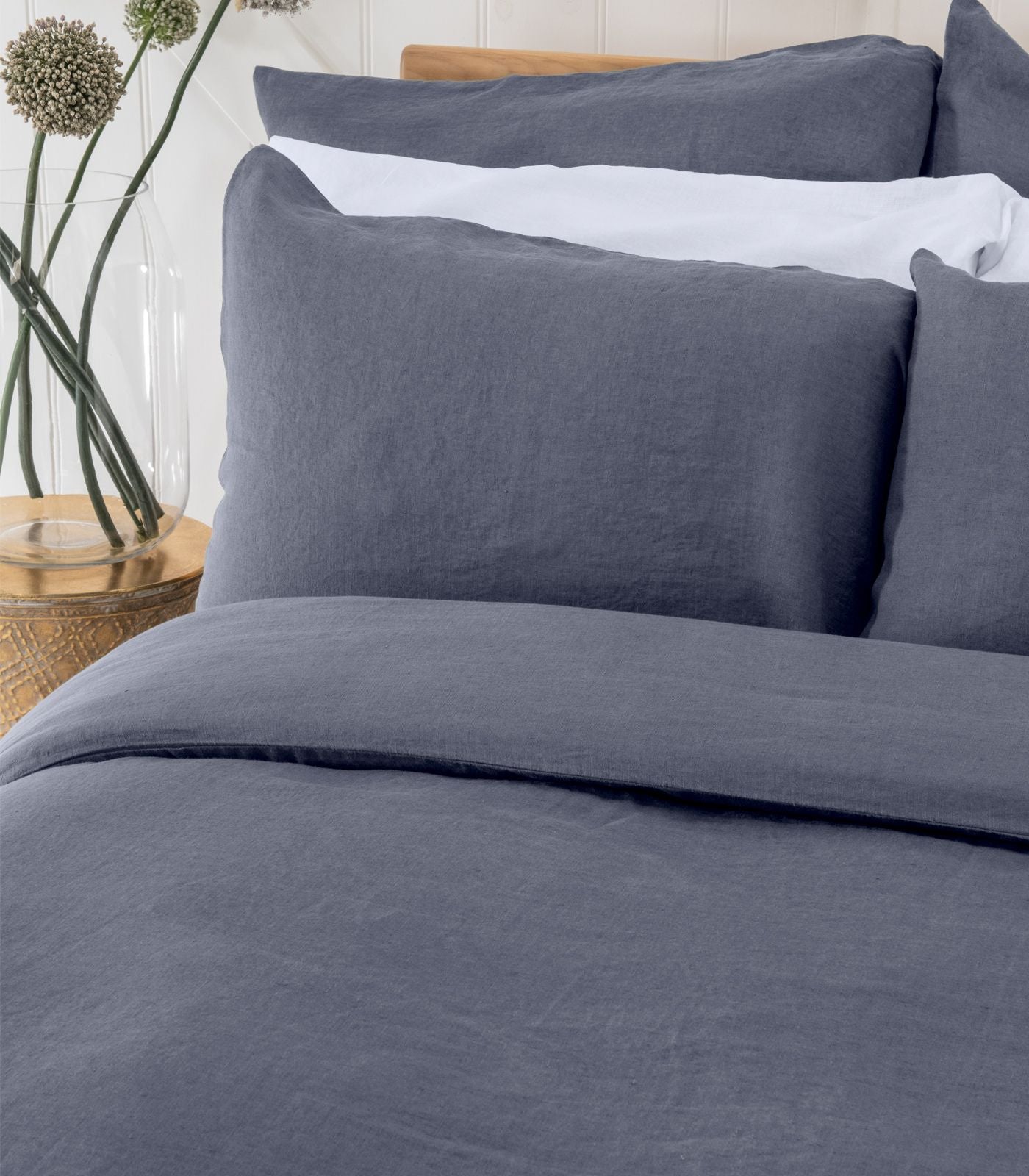 Bhumi Organic Cotton - Linen Plain Quilt Cover Set - Metallic Blue