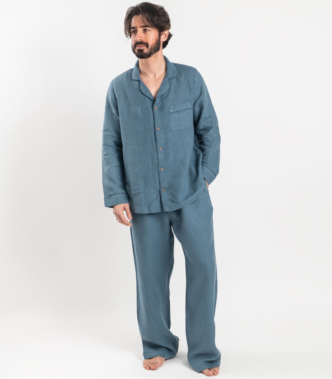 Bhumi Organic Cotton - Men's Linen PJ Set - Indian Teal