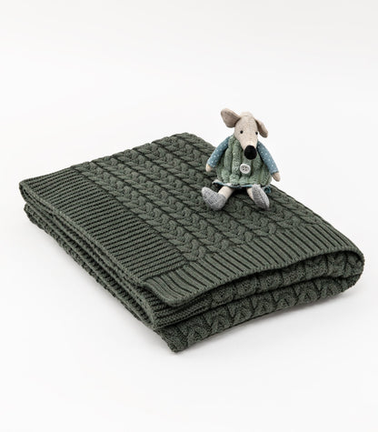 Bhumi Organic Cotton - Baby Plait Cable Knit Throw - New Arrival - Olive