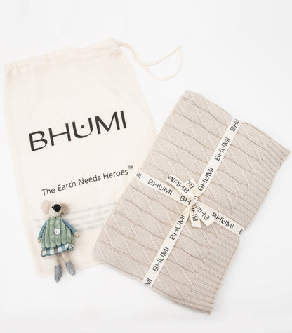 Bhumi Organic Cotton - Baby Diamond Knit Throw - New Arrival - Oatmeal