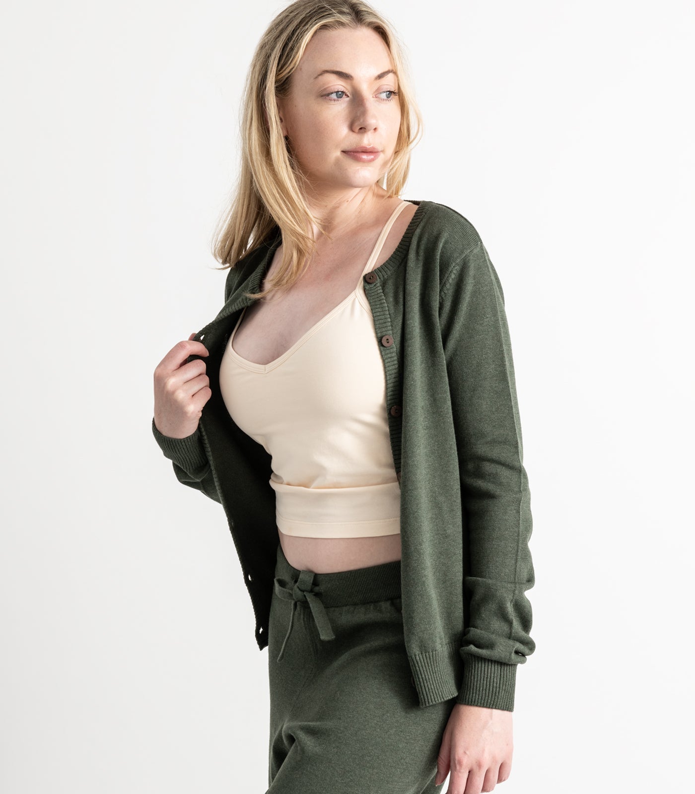 Bhumi Organic Cotton - Fine Knit Cardigan (3 pack) - Olive