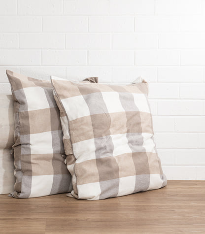 Bhumi Organic Cotton - Flannelette Pillow Cases (pair) - European - Golden Taupe Check