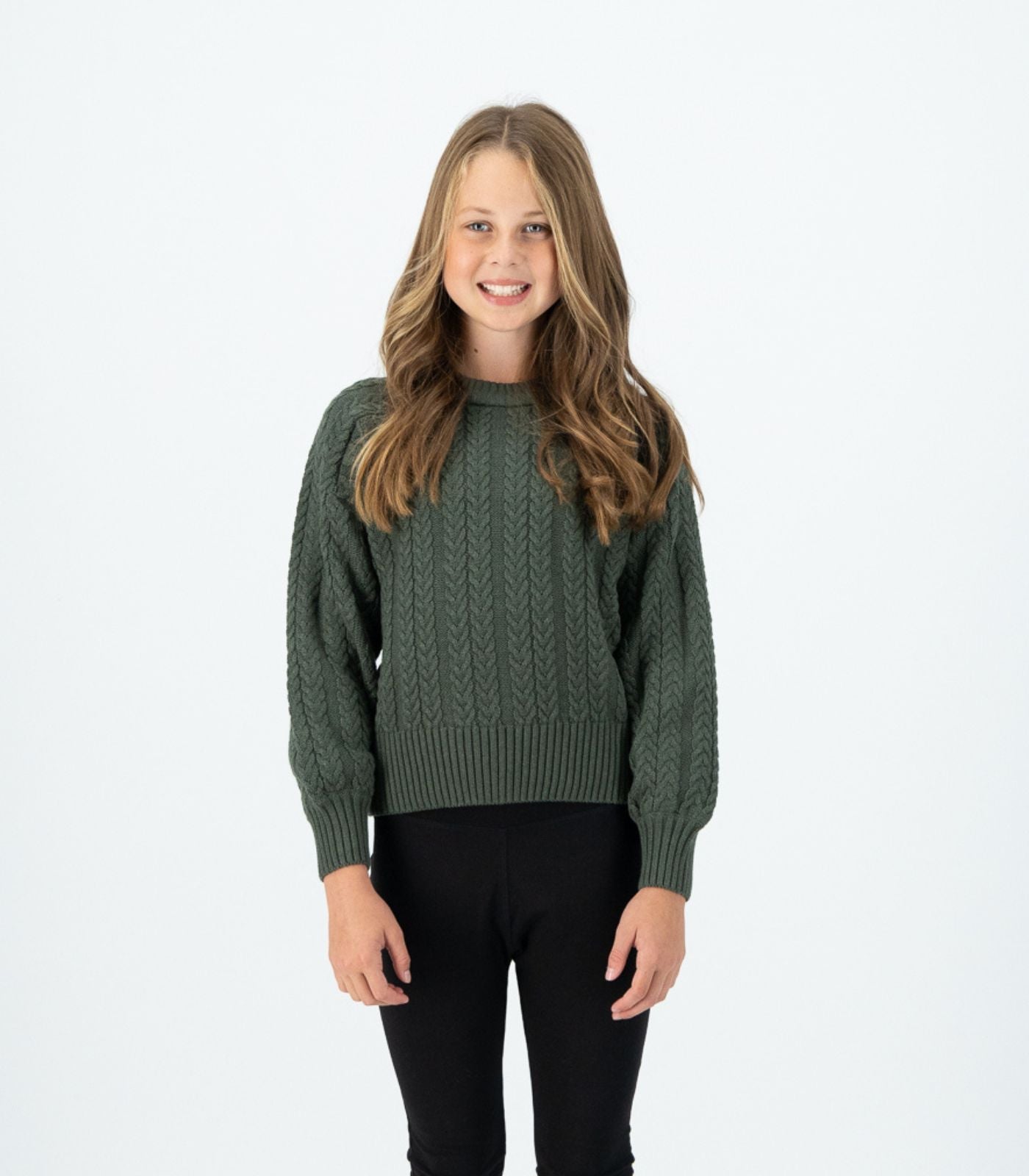 Bhumi Organic Cotton - Kids Cable Knit Jumper - Olive