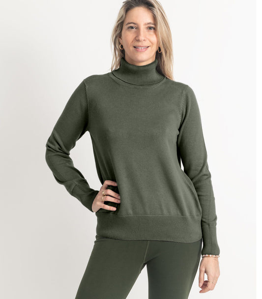 Bhumi Organic Cotton - Fine Knit Turtleneck Jumper - Olive