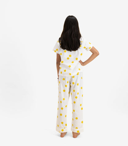 Bhumi Organic Cotton - Kids Sateen Short Sleeve PJ Set  - Mustard Dots