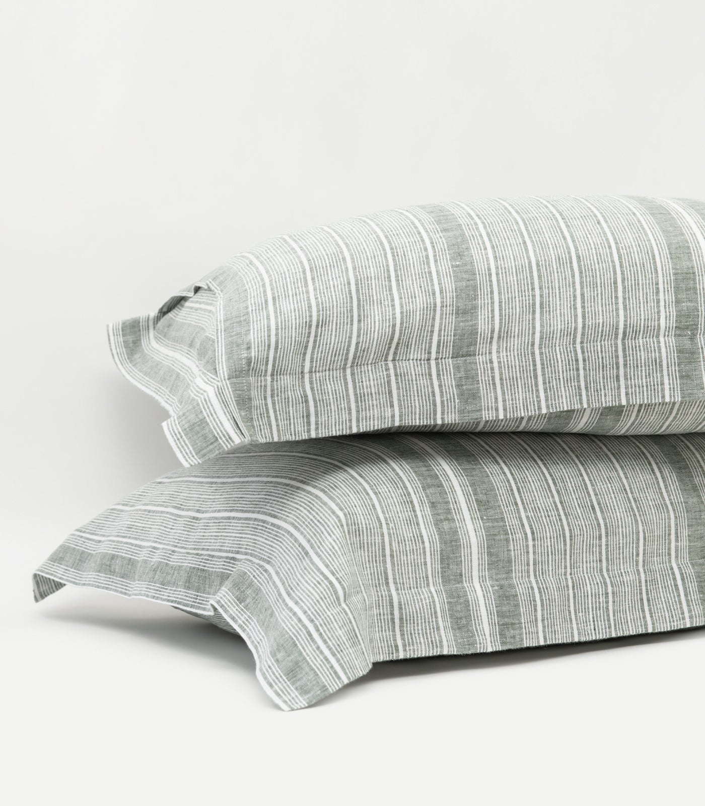 Bhumi Organic Cotton - Linen Pillow Cases (Pair) - Bronze Green Stripe