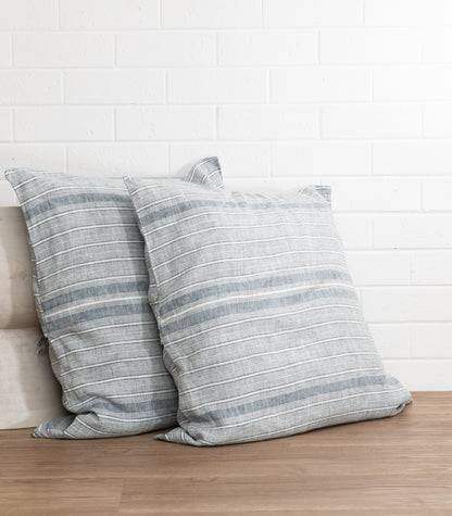 Linen Pillow Cases (pair) - European - Indian Teal Stripe