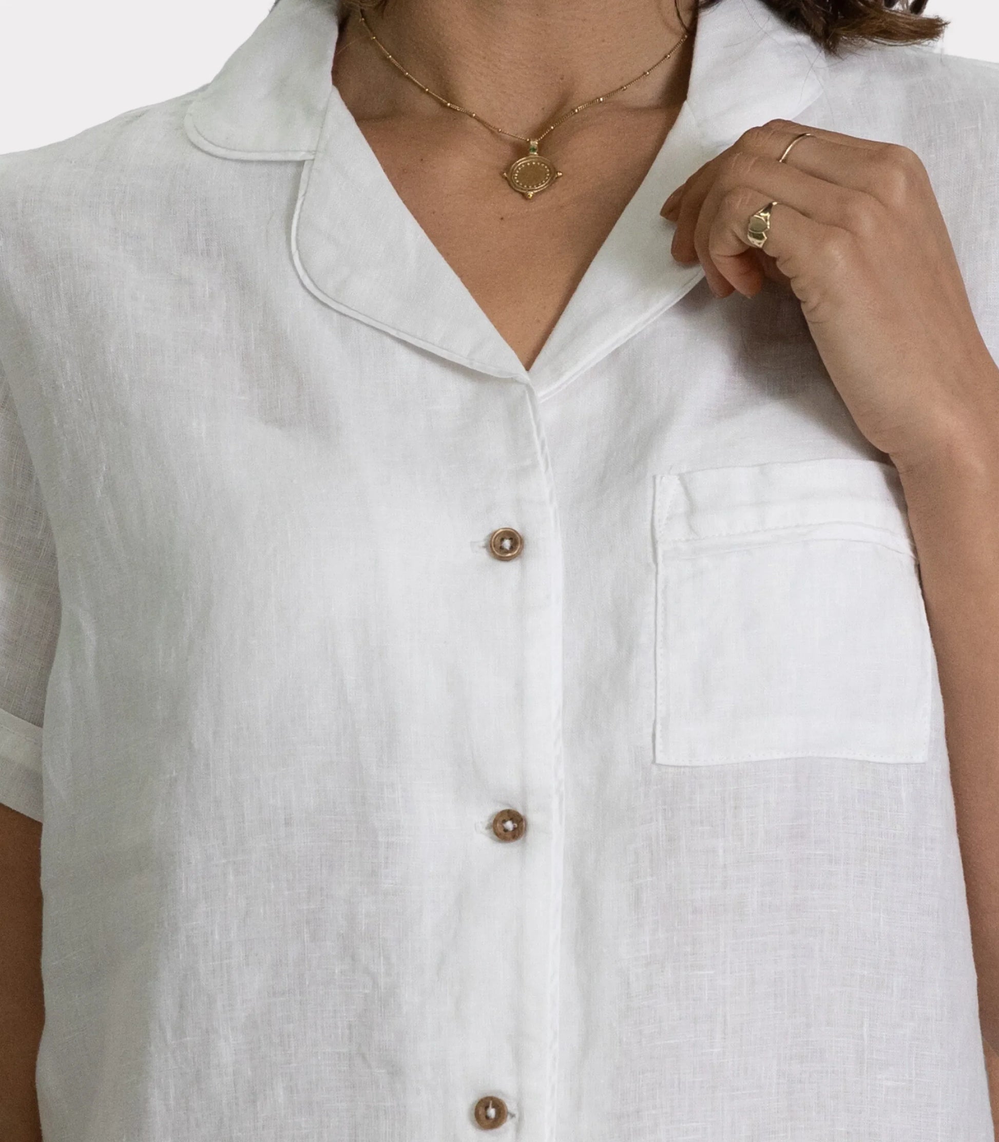 Bhumi Organic Cotton - Linen Short Sleeve PJ Set - White