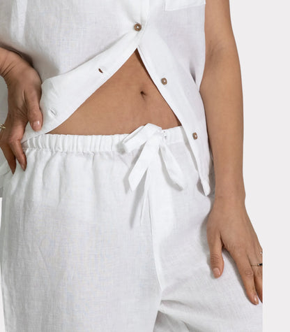 Bhumi Organic Cotton - Linen Short Sleeve PJ Set - White