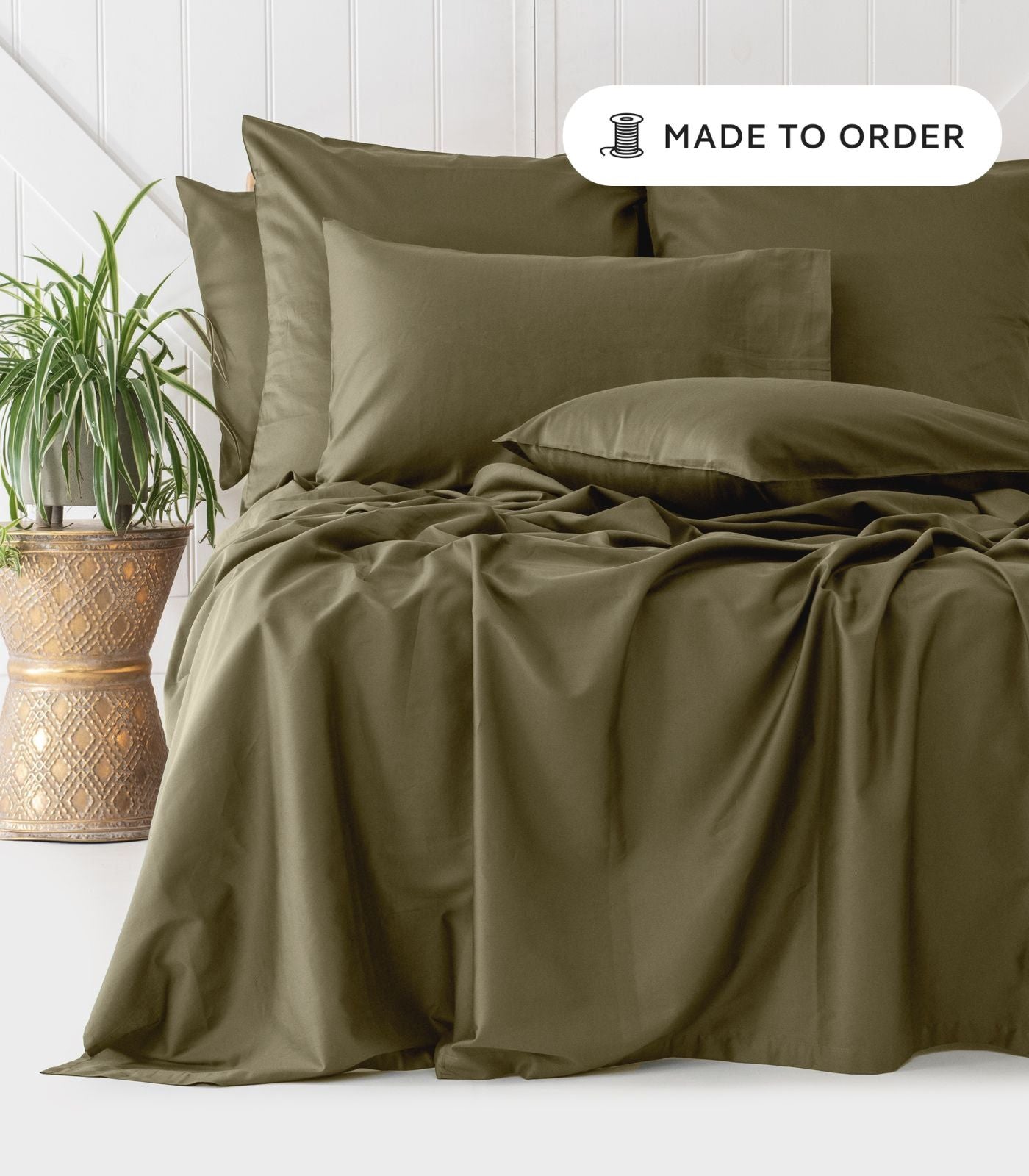 Bhumi Organic Cotton - Sateen Sheet Set - Made To Order - Martini Olive