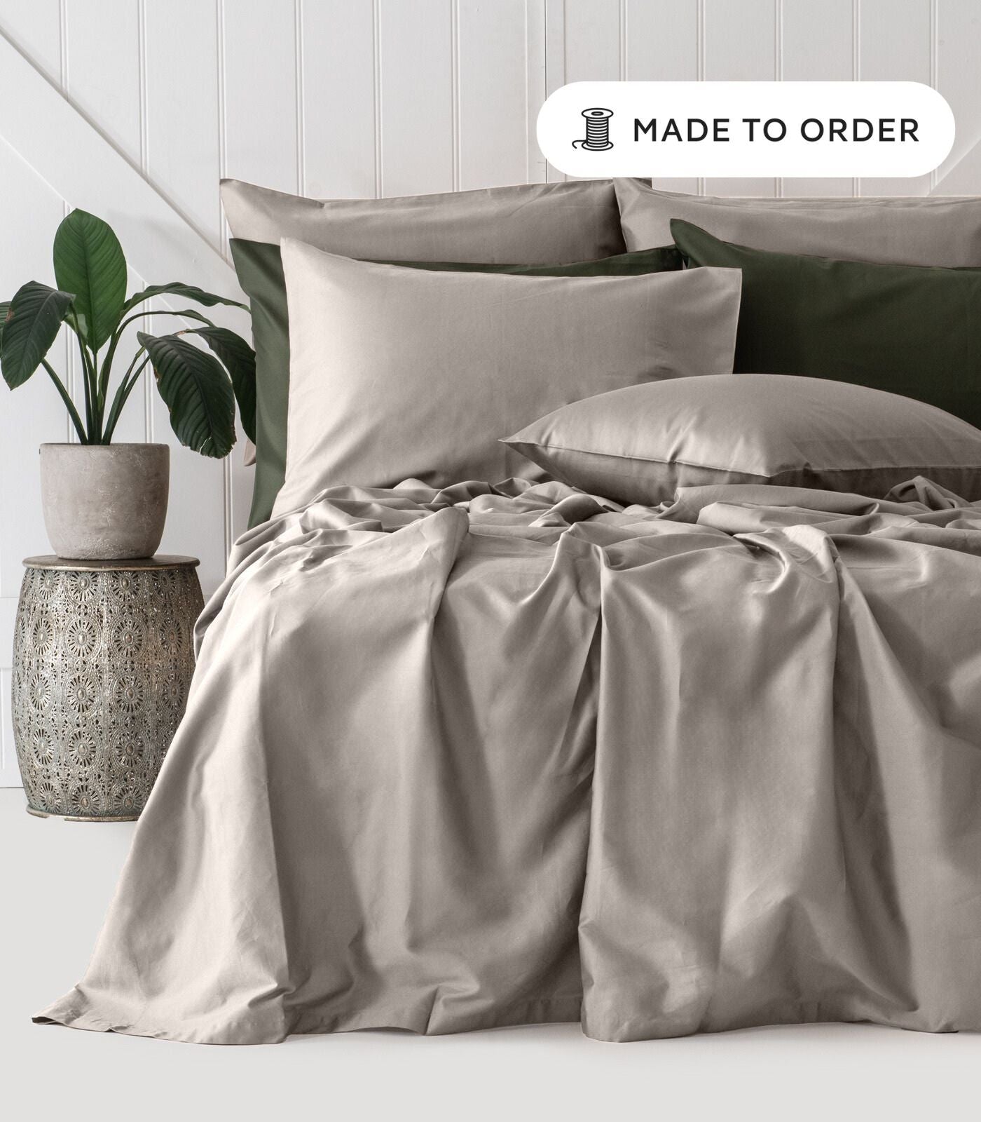 Bhumi Organic Cotton - Sateen Sheet Set - Made To Order - Stone