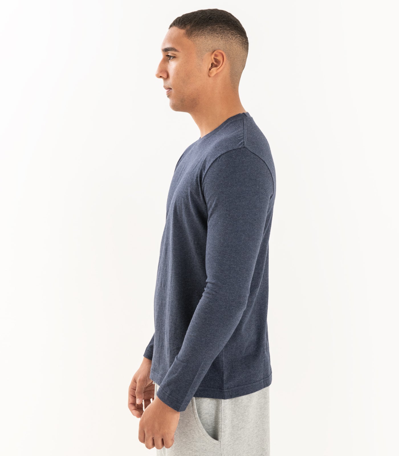 Bhumi Organic Cotton - Men's Basic Long Sleeve Shirt - Navy Melange