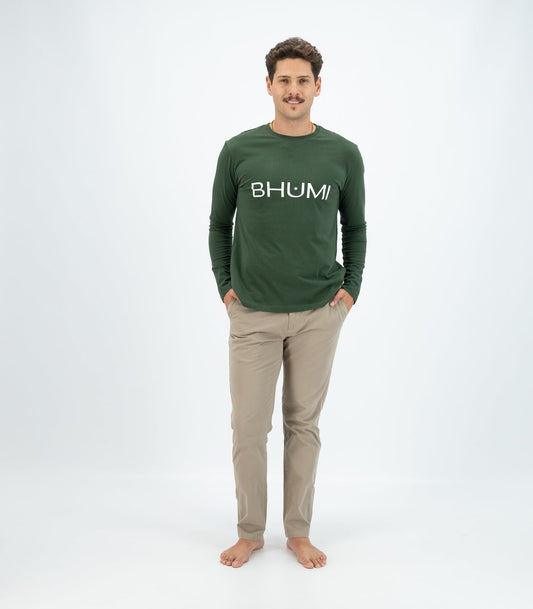 Bhumi Organic Cotton - Men's Basic Long Sleeve Top - Logo - Kombu Green 