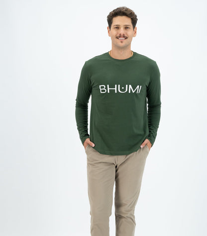 Bhumi Organic Cotton - Men's Basic Long Sleeve Top - Logo - Kombu Green 