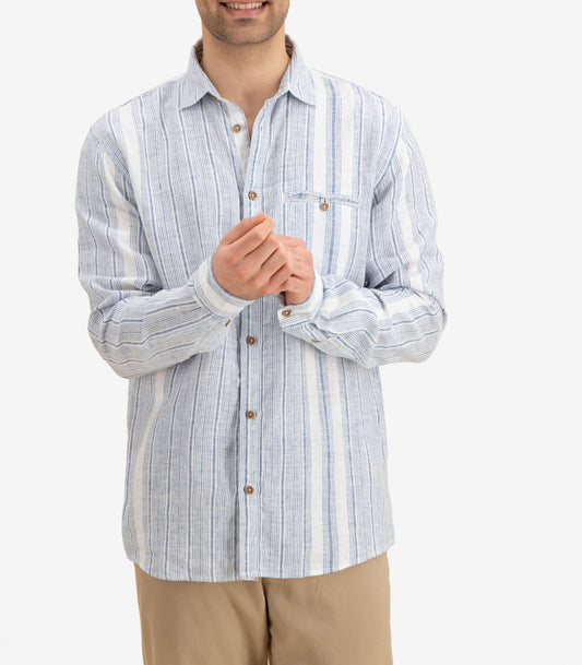 Bhumi Organic Cotton - Linen Shirt - Sapphire Blue Stripe