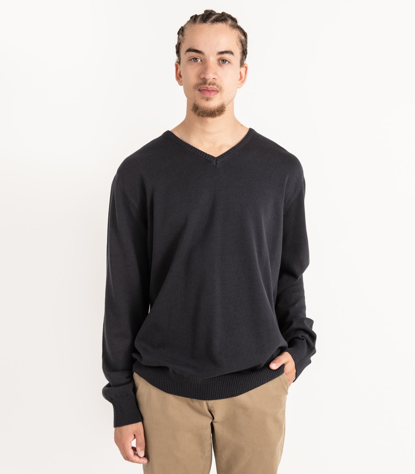Bhumi Organic Cotton - Mens Fine Knit V-Neck Sweater (3 pack) - Charcoal