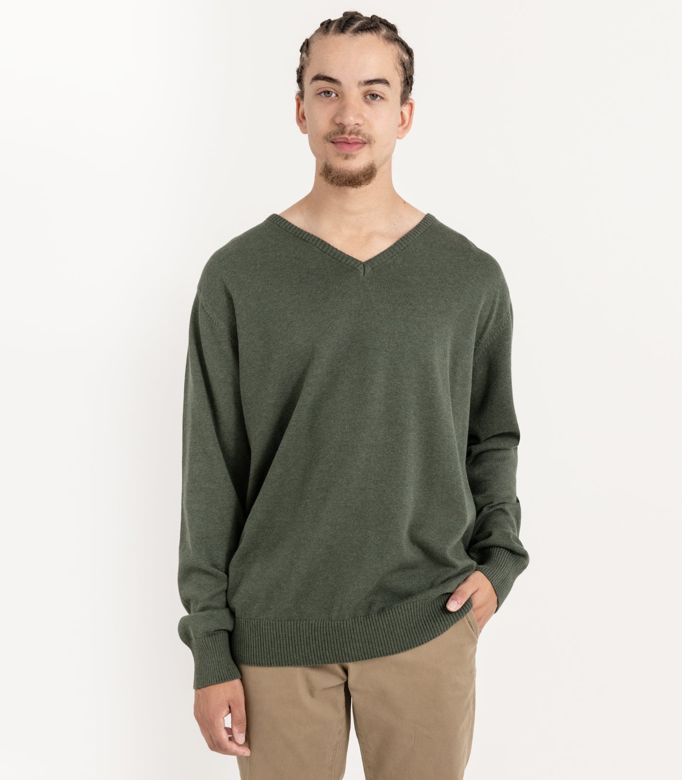 Bhumi Organic Cotton - Mens Fine Knit V-Neck Sweater (3 pack) - Olive
