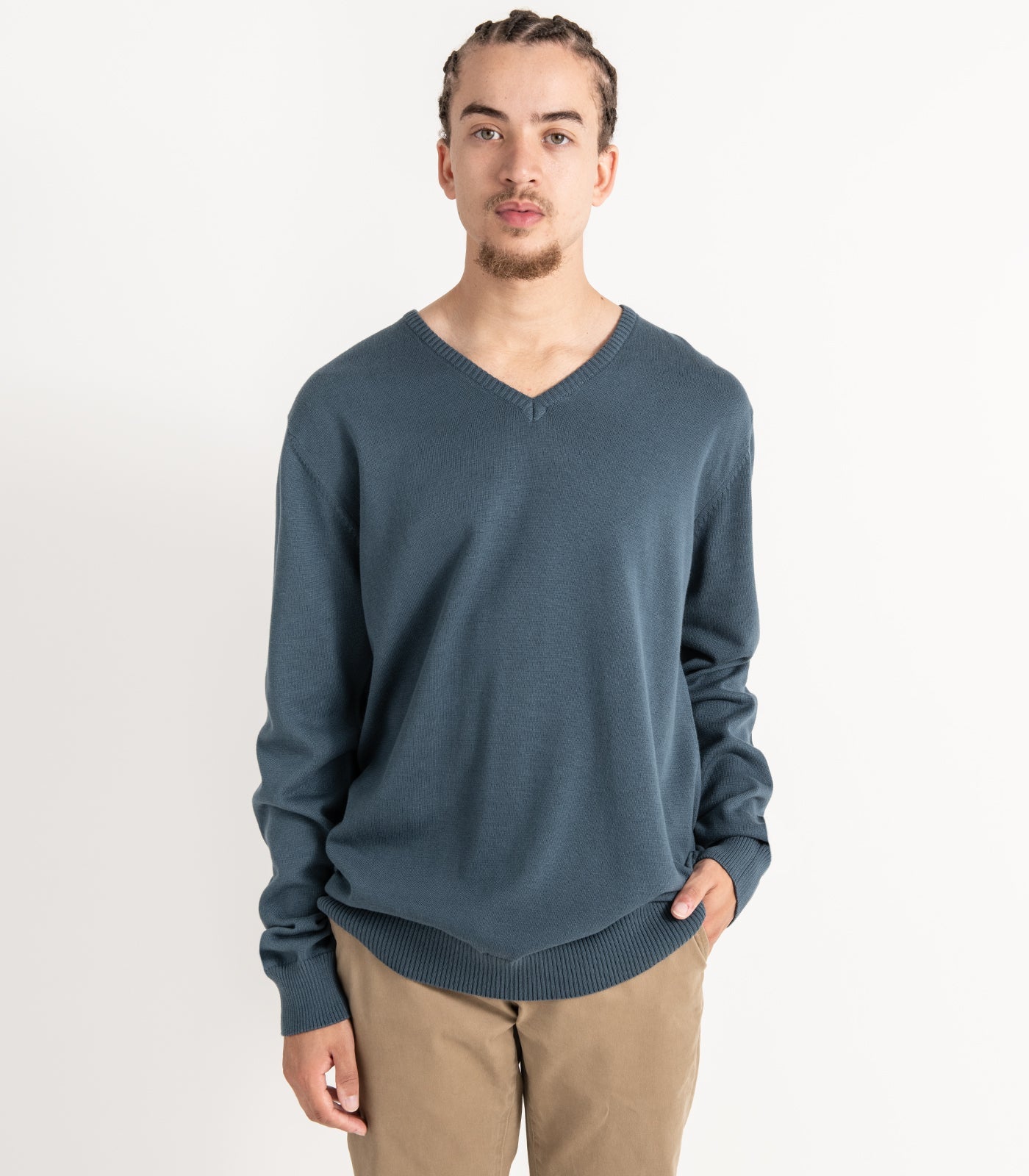 Bhumi Organic Cotton - Mens Fine Knit V-Neck Sweater (3 pack) - Orion Blue