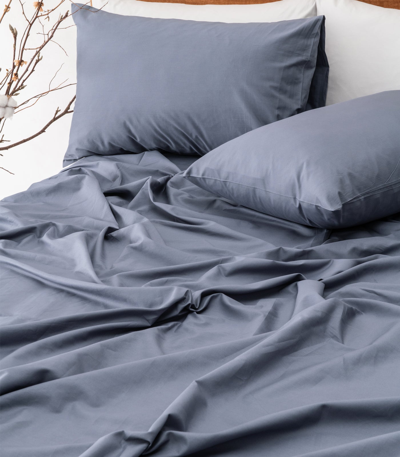 Bhumi Organic Cotton - Percale Pillow Cases (Pair) - Metallic Blue