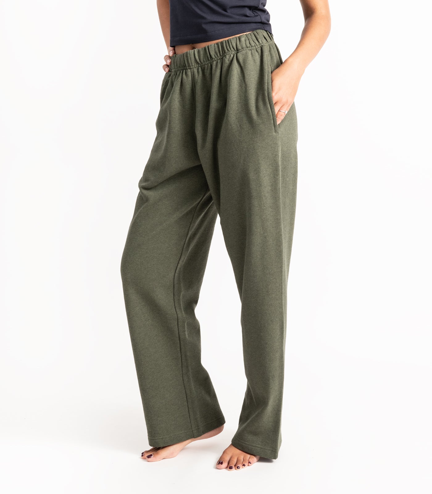 Bhumi Organic Cotton - Wide Leg Pant - Fleece - Green Melange