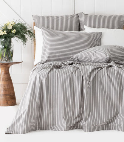 Bhumi Organic Cotton - Percale Sheet Set - Stripe - Silver Grey Stripe