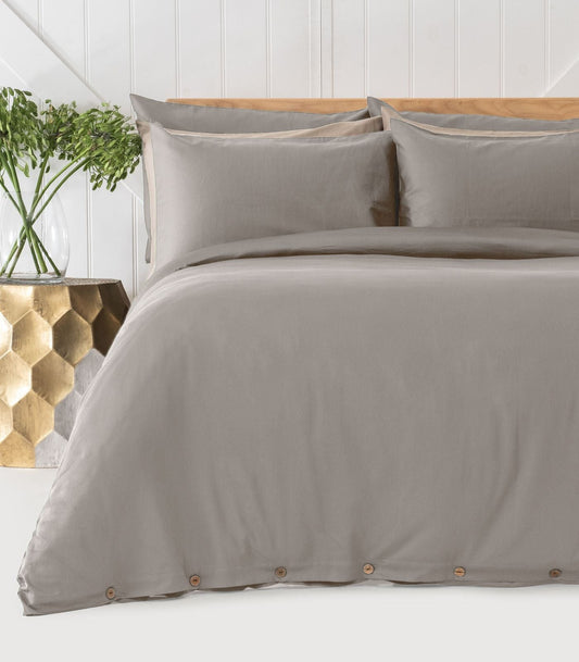 Bhumi Organic Cotton - Sateen Plain Duvet Cover - Stone