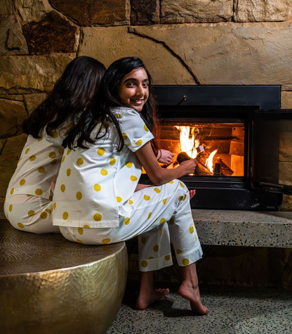 Bhumi Organic Cotton - Kids Sateen Short Sleeve PJ Set  - Mustard Dots