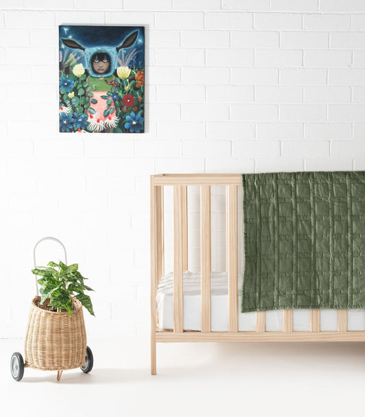 Bhumi Organic Cotton - Baby Quilted Blanket - Lattice Design - Bronze Green