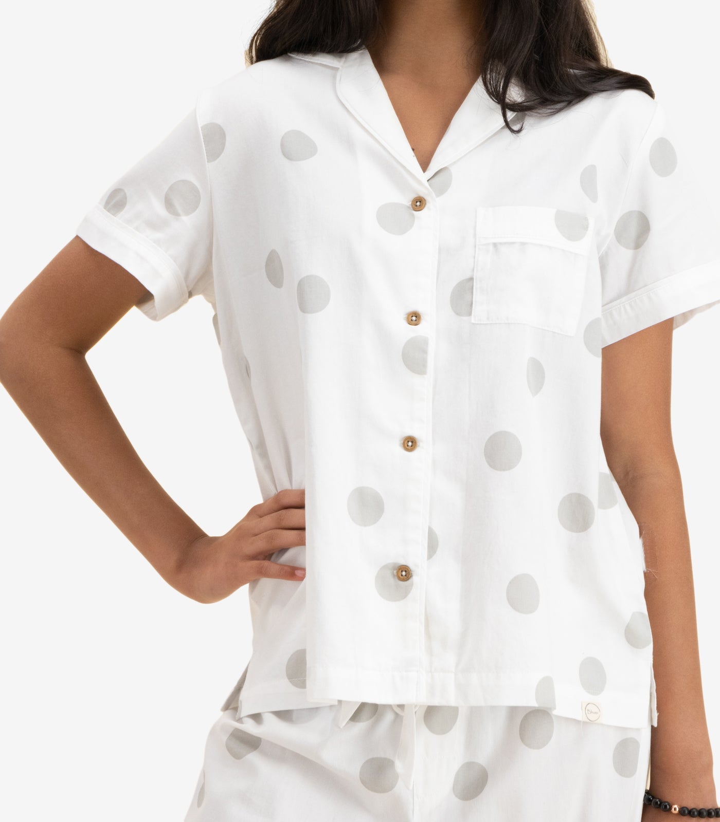Bhumi Organic Cotton - Kids Sateen Short Sleeve PJ Set  - Grey Dots