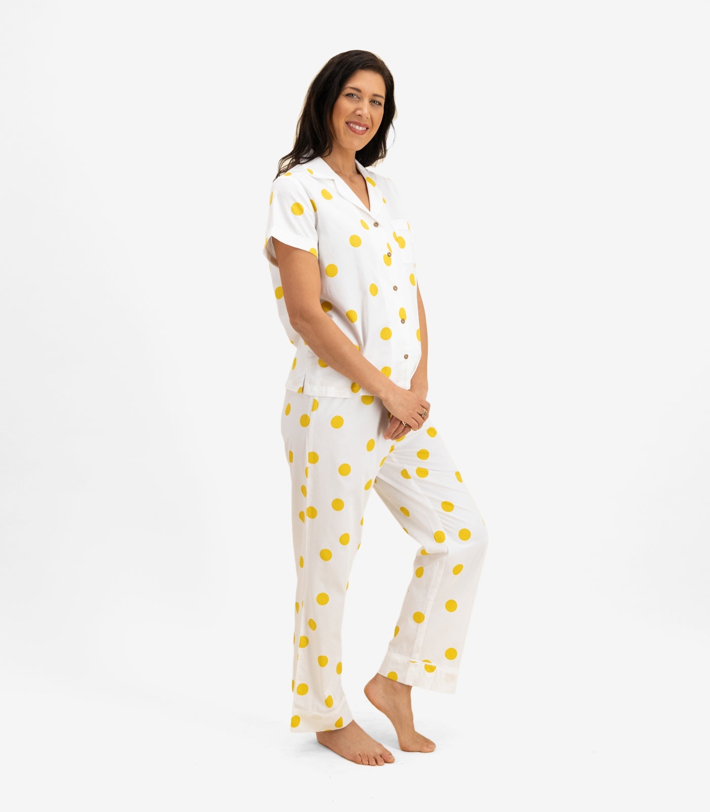 Bhumi Organic Cotton - Sateen Short Sleeve PJ Set - Mustard Dots