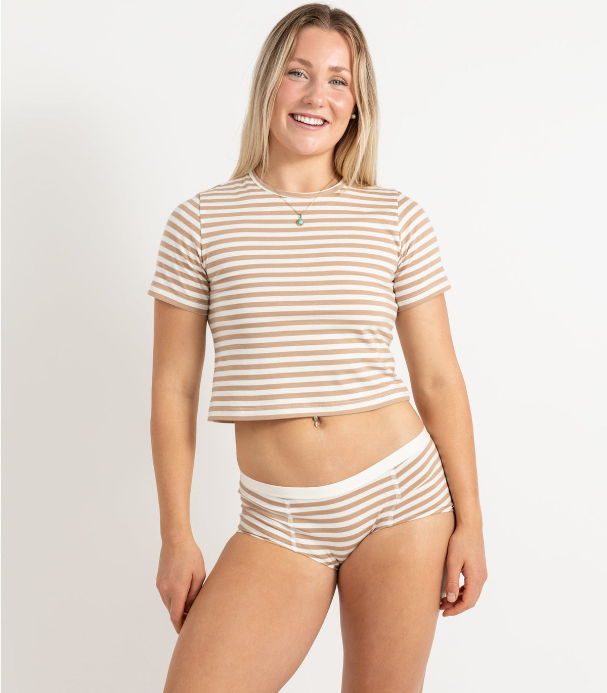 Bhumi Organic Cotton - Boy Short (2 Pack) - Tan Stripe