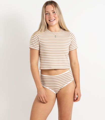 Bhumi Organic Cotton - Hi Cut Brief (2 Pack) - Tan Stripe