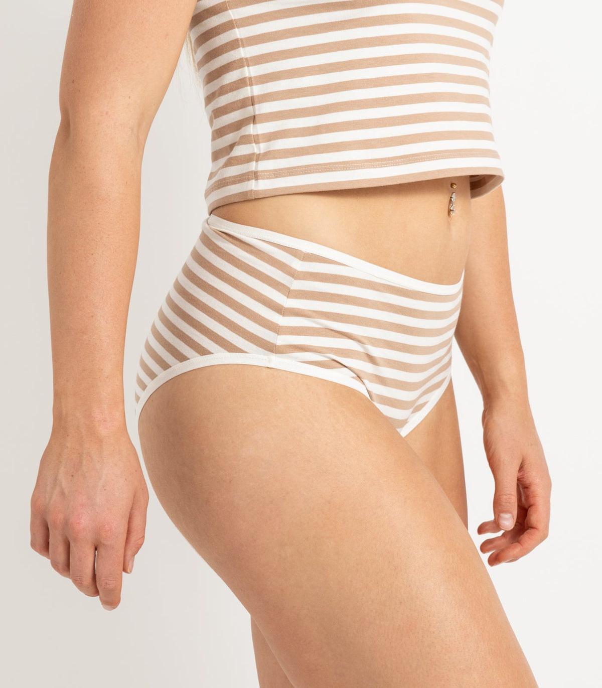 Bhumi Organic Cotton - Hi Cut Brief (2 Pack) - Tan Stripe