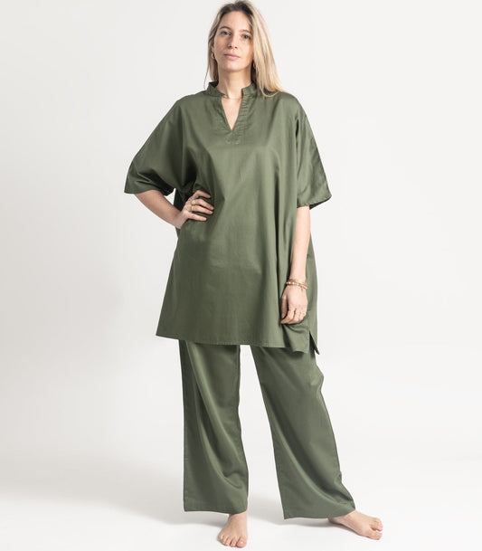 Bhumi Organic Cotton - Sateen Kurta PJ Set - Bronze Green