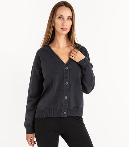 Bhumi Organic Cotton - Chunky Knit Cardigan - Charcoal