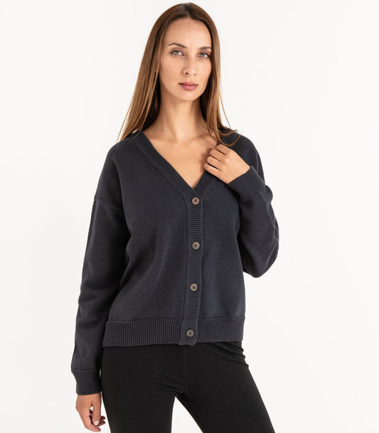 Bhumi Organic Cotton - Chunky Knit Cardigan - Charcoal