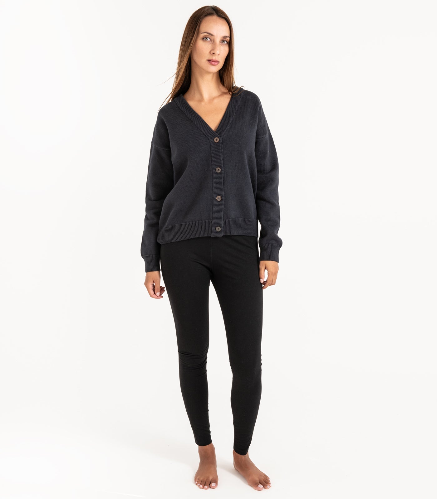 Bhumi Organic Cotton - Chunky Knit Cardigan - Charcoal