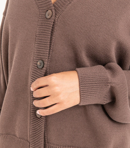 Bhumi Organic Cotton - Chunky Knit Cardigan - Chocolate
