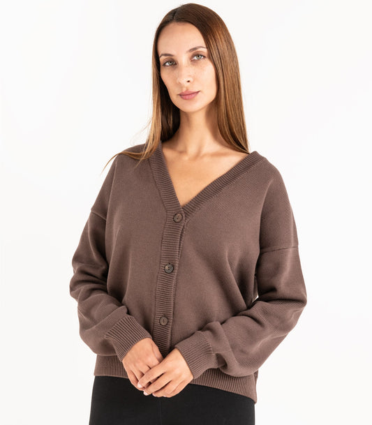 Bhumi Organic Cotton - Chunky Knit Cardigan - Chocolate