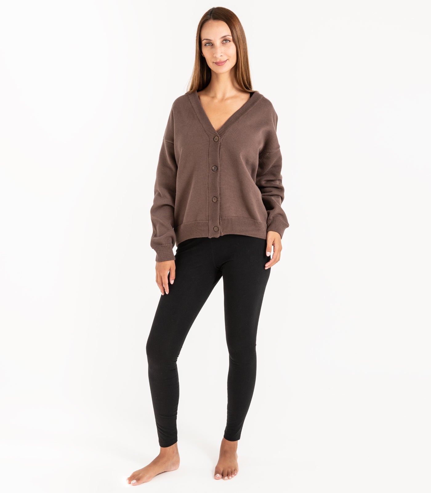 Bhumi Organic Cotton - Chunky Knit Cardigan - Chocolate