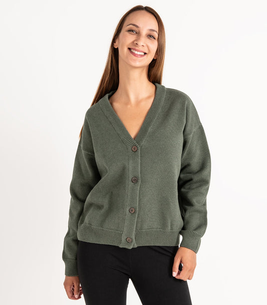Bhumi Organic Cotton - Chunky Knit Cardigan - Olive