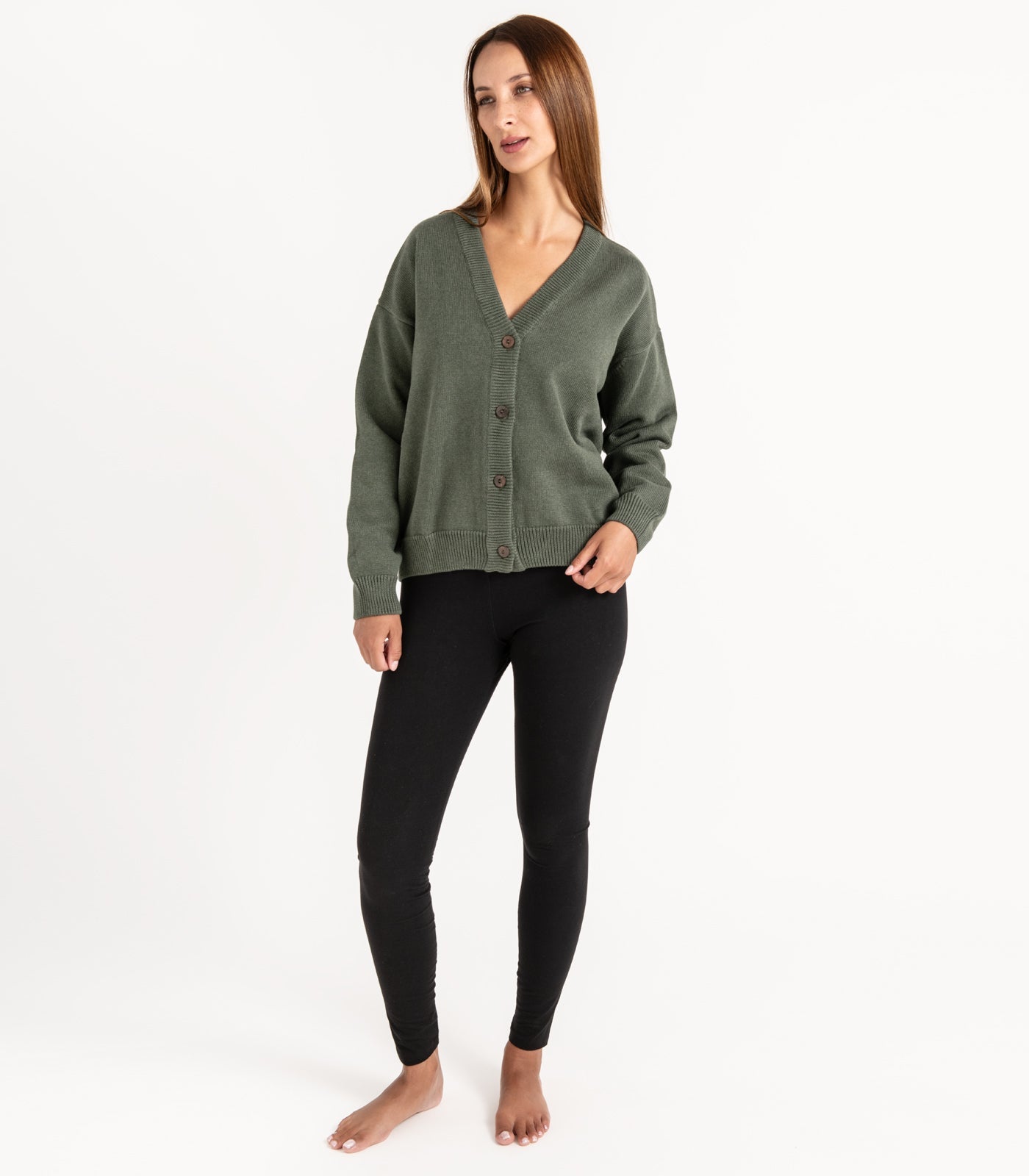 Bhumi Organic Cotton - Chunky Knit Cardigan - Olive
