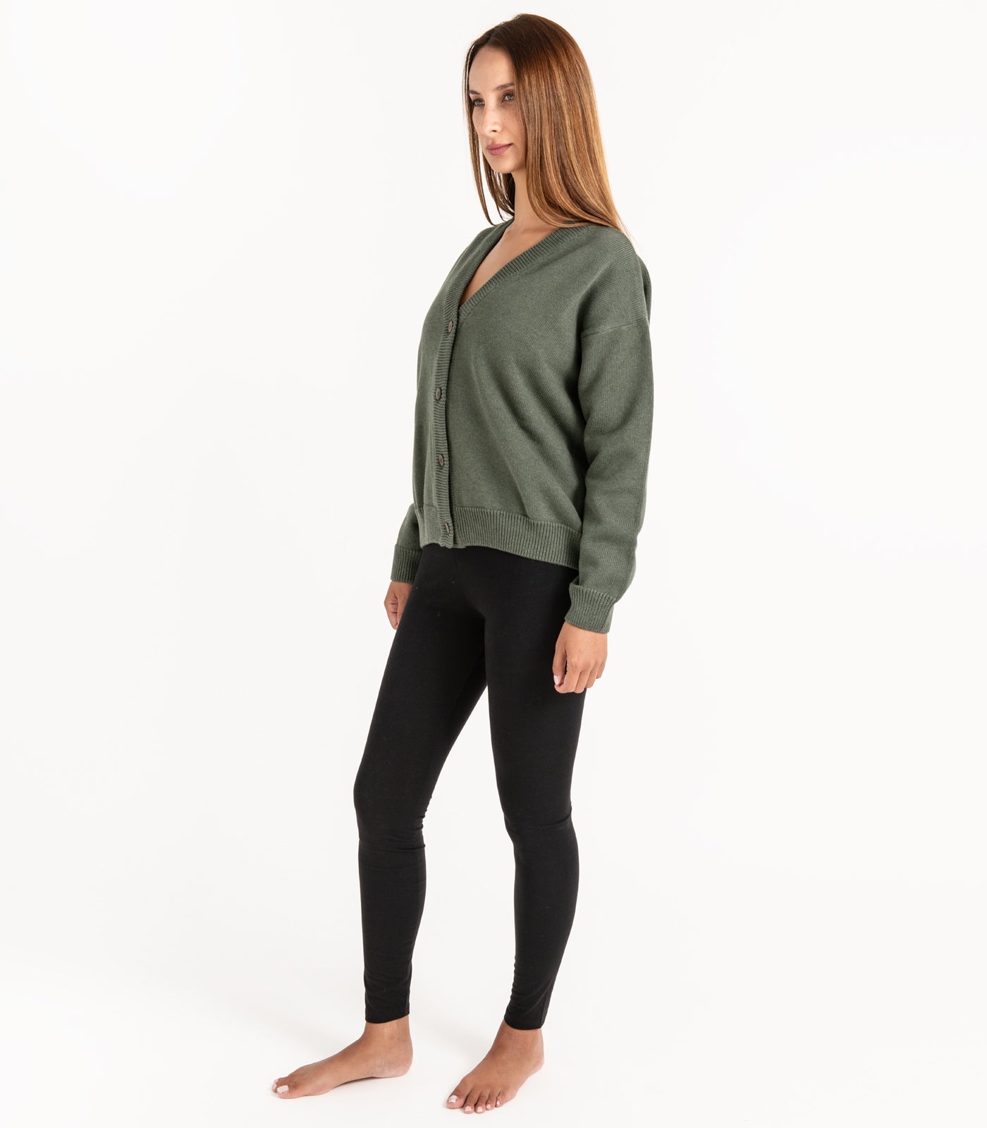 Bhumi Organic Cotton - Chunky Knit Cardigan - Olive