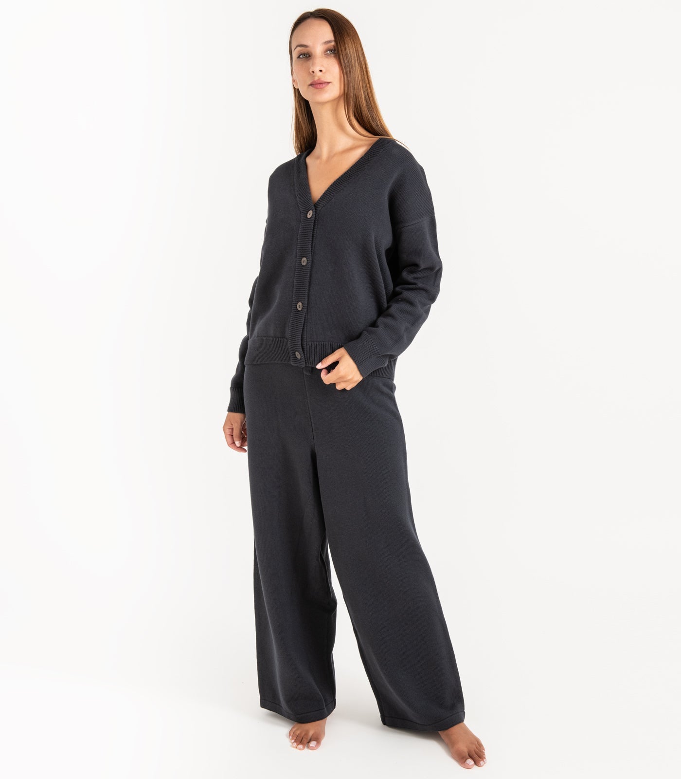 Bhumi Organic Cotton - Chunky Knit Cardigan - Charcoal