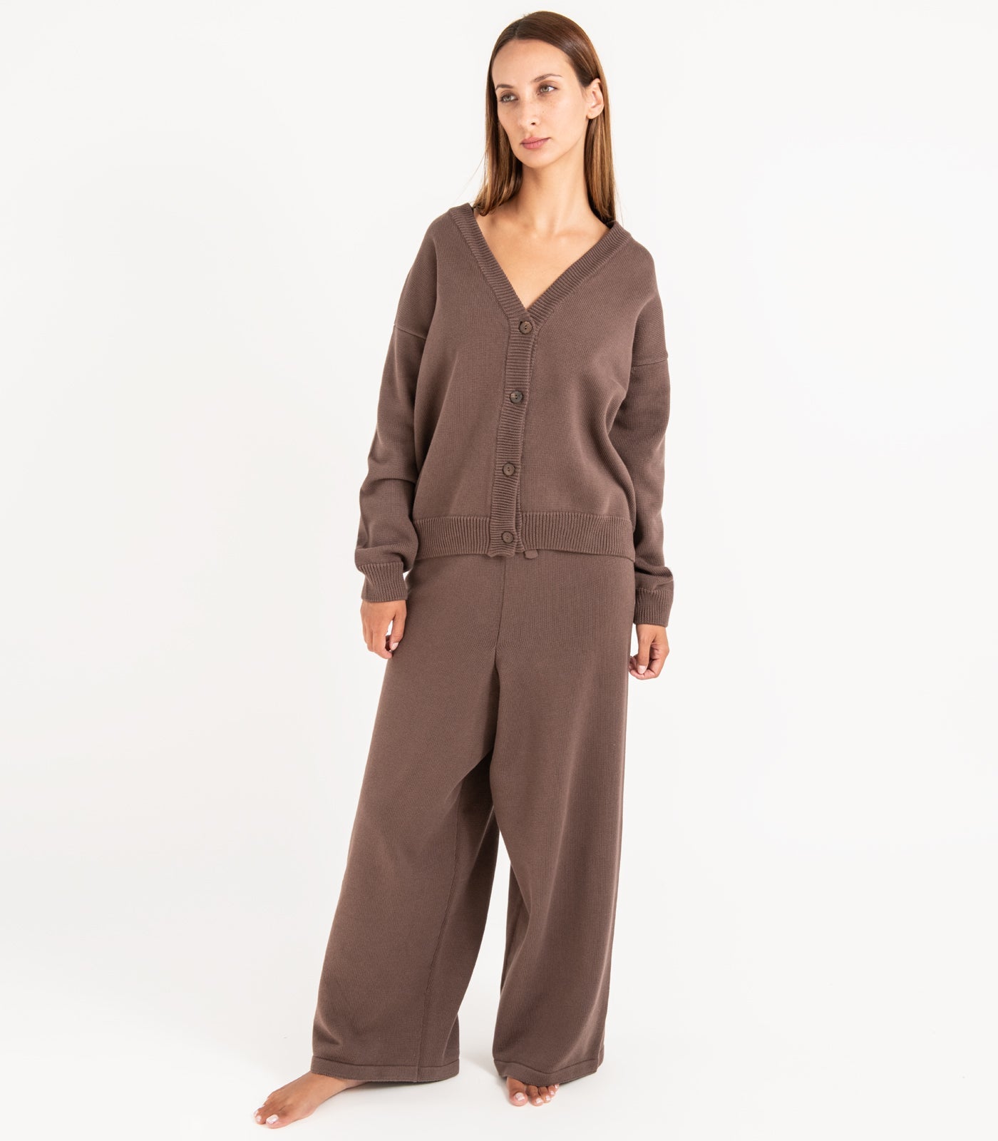 Bhumi Organic Cotton - Chunky Knit Cardigan - Chocolate