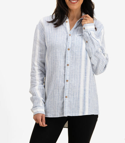 Bhumi Organic Cotton - Linen Shirt - Sapphire Blue Stripe